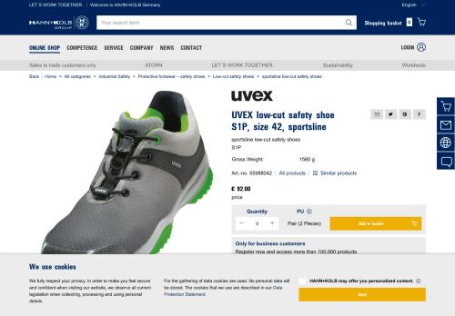 
                            12. UVEX low-cut safety shoe S1P, size 42, sportsline 55988042 | HAHN+ ...