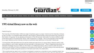 
                            7. UWI virtual library now on the web - Trinidad Guardian