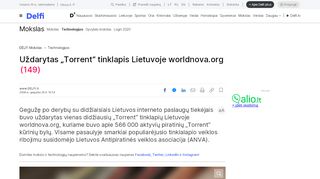 
                            8. Uždarytas „Torrent“ tinklapis Lietuvoje worldnova.org - DELFI Mokslas