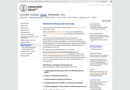 
                            7. UZH - Universität Zürich - Onlinebewerbung und Zulassung