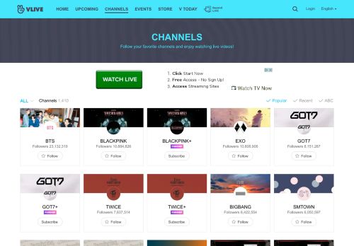 
                            3. V LIVE - Channels