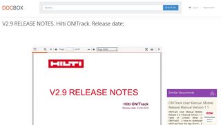 
                            12. V2.9 RELEASE NOTES. Hilti ON!Track. Release date: - PDF