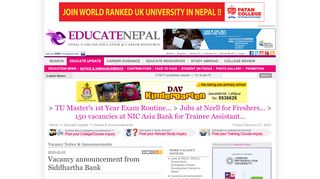 
                            12. Vacancy announcement from Siddhartha Bank - EducateNepal - Nepal