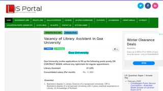 
                            8. Vacancy of Library Assistant in Goa University - LIS Portal
