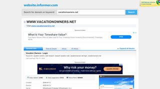 
                            3. vacationowners.net at WI. Vacation Owners - Login - Website Informer