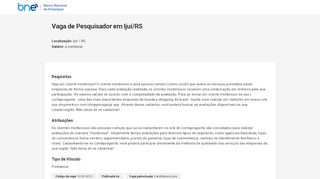 
                            12. Vaga de Emprego de Pesquisador em Ijuí/RS - Vaga 1814121 | BNE ...