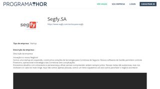 
                            12. VAGA(S) da empresa : Segfy.SA - ProgramaThor