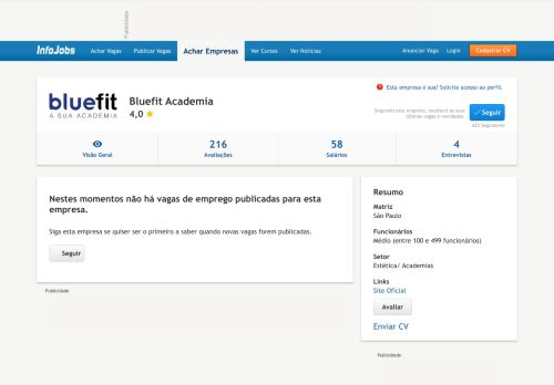 
                            10. Vagas de Emprego BLUEFIT ACADEMIA | Infojobs