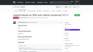 
                            1. Vagrant freezes on 'SSH auth method: private key' · Issue #8157 ...
