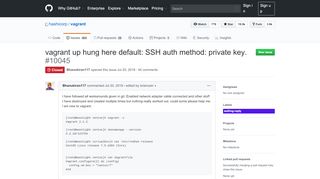 
                            3. vagrant up hung here default: SSH auth method: private key. · Issue ...