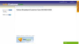
                            7. Vainavi Broadband Customer Care 040 6633 9393 | India Customer ...
