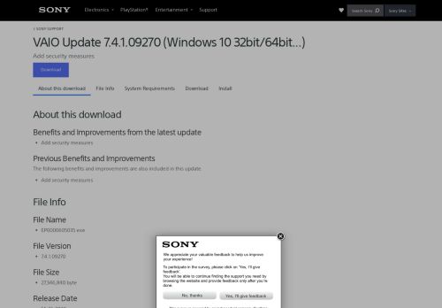 
                            6. VAIO Update 7.3.0.03150 (Windows 10 32bit/64bit...) | Sony TW