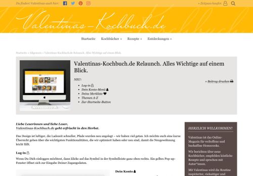 
                            6. Valentinas-Kochbuch.de Relaunch. Alles Wichtige auf einem Blick ...