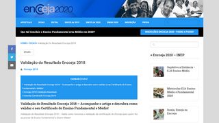 
                            4. Validação do Resultado Encceja 2018 - Página do Participante | Inep