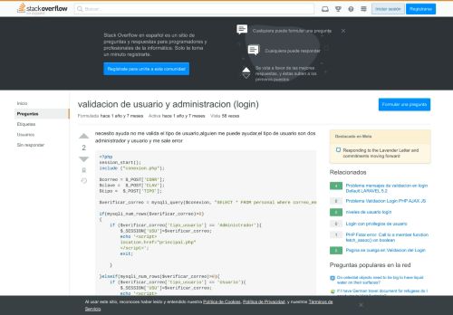 
                            9. validacion de usuario y administracion (login) - Stack Overflow en ...