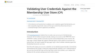 
                            9. Validating User Credentials Against the Membership ... - Microsoft Docs