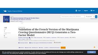 
                            12. Validation of the French Version of the Marijuana Craving Questionnaire