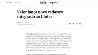
                            13. Valor lança novo cadastro integrado ao Globo | Valor Econômico