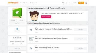 
                            13. valuedopinions.co.uk Coupons Feb. 2019: Coupon & Promo Codes