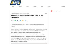 
                            13. ValueFirst acquires mGinger.com in all-cash deal - Afaqs