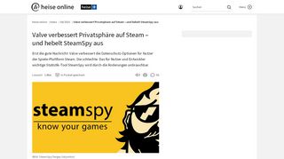 
                            4. Valve verbessert Privatsphäre auf Steam – und hebelt SteamSpy aus ...