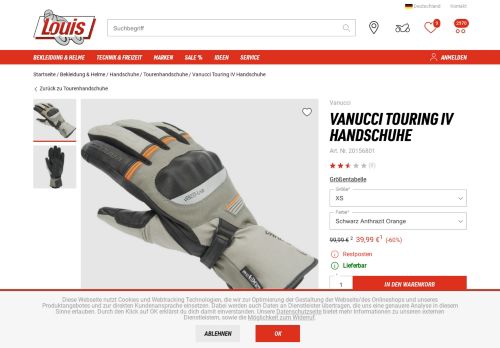 
                            6. Vanucci Touring IV Handschuhe kaufen | Louis Motorrad & Feizeit