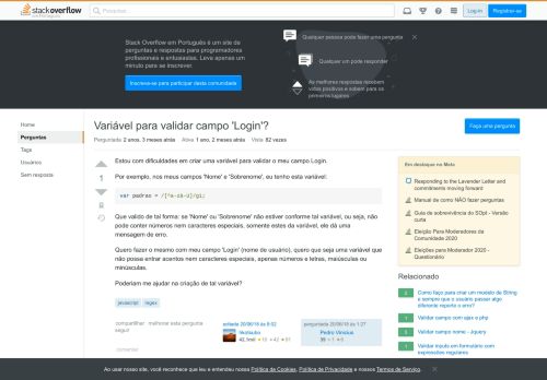 
                            12. Variável para validar campo 'Login'? - Stack Overflow em Português