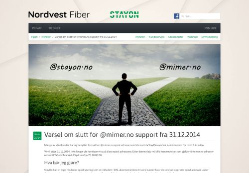 
                            6. Varsel om slutt for @mimer.no support fra 31.12.2014 - StayOn