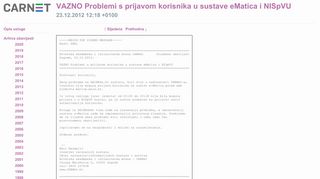 
                            6. VAZNO Problemi s prijavom korisnika u sustave eMatica i NISpVU ...