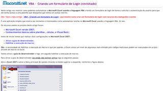 
                            9. VBA - Criando um formulário de Login - Macoratti