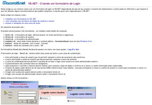
                            1. VB.NET - Criando um formulário de Login - Macoratti