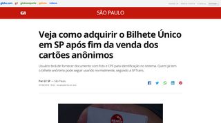 
                            12. Veja como adquirir o Bilhete Único em SP após fim da venda dos ...