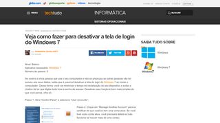 
                            8. Veja como fazer para desativar a tela de login do Windows 7 | Dicas e ...