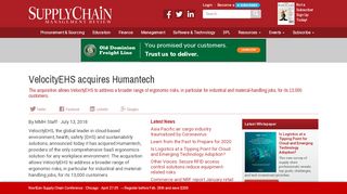 
                            13. VelocityEHS acquires Humantech - Supply Chain ...