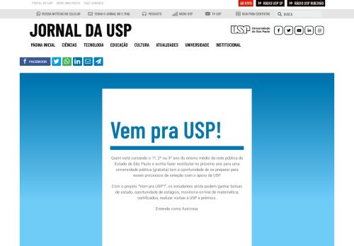 
                            13. Vem pra USP! ajuda alunos de escolas públicas a se preparem para ...