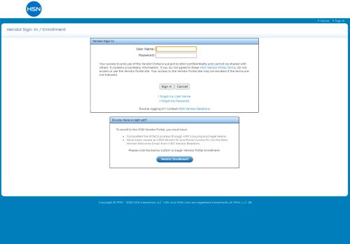 
                            8. Vendor Sign-In/Enrollment - HSN's Vendor Portal