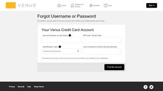 
                            3. Venus Credit Card - Forgot Username or Password - Comenity