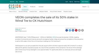 
                            12. VEON completes the sale of its 50% stake in Wind Tre to CK Hutchison