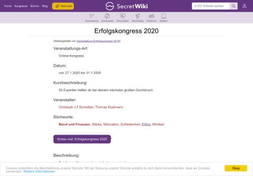 
                            13. Veranstaltung:Erfolgskongress 2019 – Secret Wiki