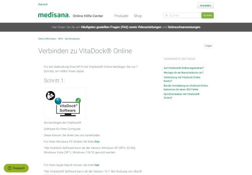 
                            12. Verbinden zu VitaDock® Online – Online Hilfe-Center