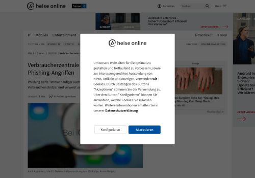 
                            13. Verbraucherzentrale warnt Apple-Nutzer vor Phishing-Angriffen - Heise