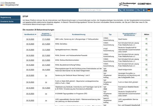 
                            8. Vergabeplattform / Veröffentlicheraufsteigend - DTVP | DTVP