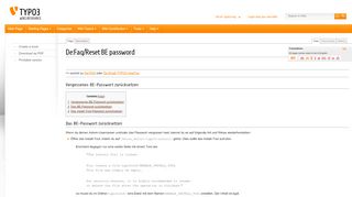 
                            1. Vergessenes BE-Passwort zurücksetzen - TYPO3 Wiki - typo3.org