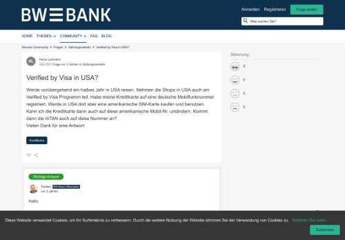 
                            11. Verified by Visa in USA? | BW-Bank Service Community