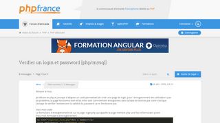 
                            5. Verifier un login et password [php/mysql] - Forum d'entraide PHPFrance