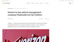 
                            9. Verizon to buy vehicle management company Fleetmatics for $2.4 ...