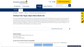 
                            2. Verkauf der Hypo Alpe-Adria Bank AG | Austrian Anadi Bank AG