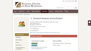 
                            11. Vermont Sensory Access Project: State Projects, NCDB Connections