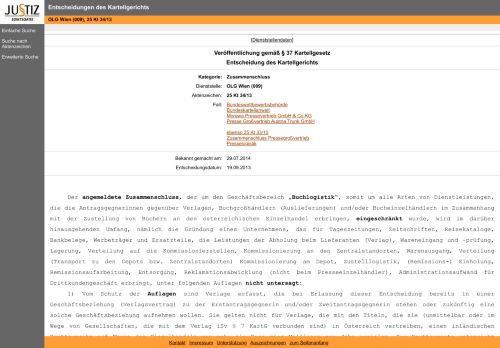 
                            12. Veröffentlichung gemäß § 37 Kartellgesetz - Entscheidung des ...