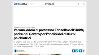 
                            11. Verona, addio al professor Tansella dell'UniVr, padre del Centro per l ...